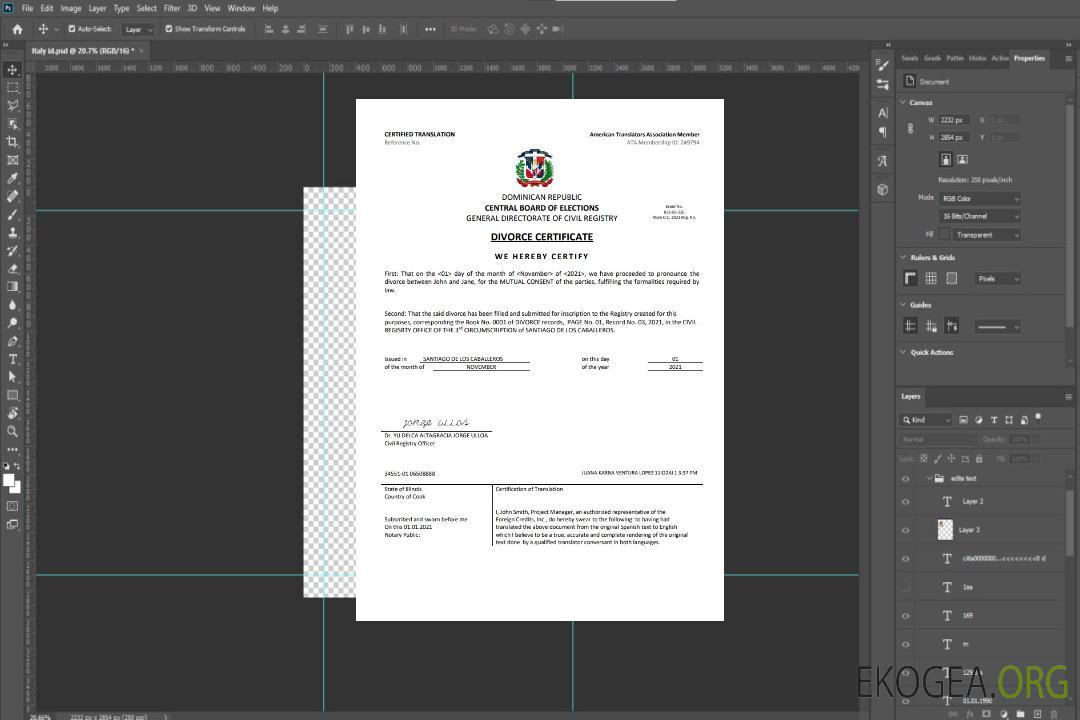 Modèle d'acte de divorce en République Dominicaine au format Word template